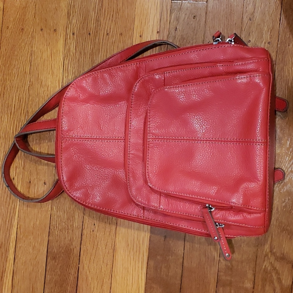 Red Genuine Leather Tignanello Backpack Purse